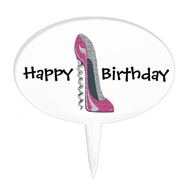 Corkscrew Pink Stiletto Shoe Art Cake Topper (Front)