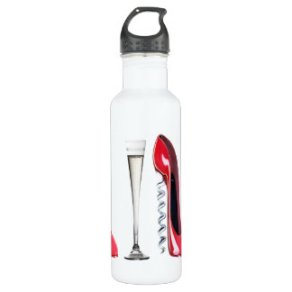 Corkscrew Red Stiletto and Champagne Flute Liberty Water Bottle