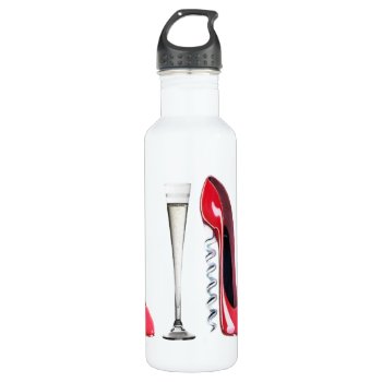 Corkscrew Red Stiletto And Champagne Flute Liberty Water Bottle by shoe_art at Zazzle