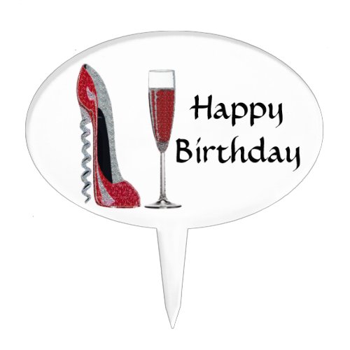 Corkscrew Red Stiletto and Red Wine Art Cake Topper