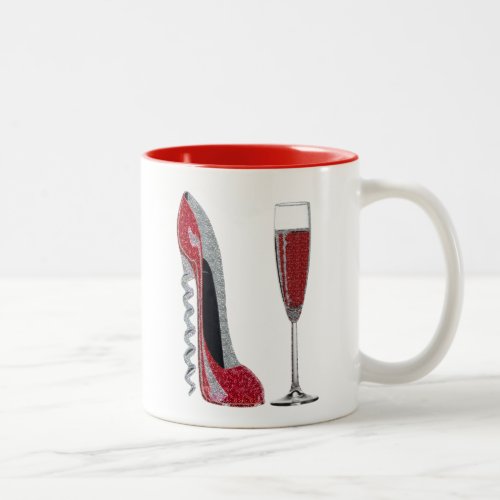 Corkscrew Red Stiletto and Red Wine Art Two_Tone Coffee Mug