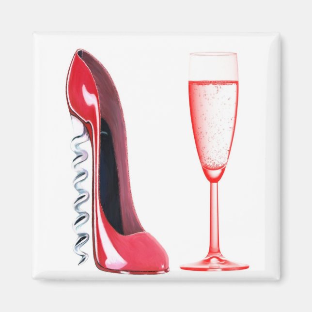 Corkscrew Shoe and Champagne Glass Magnet (Front)