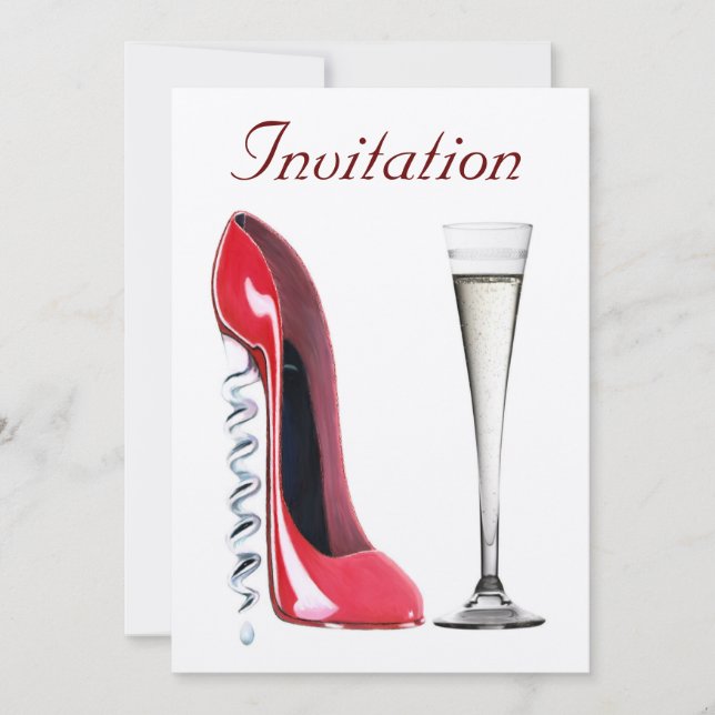 Corkscrew Stiletto and Champagne Flute Invitation (Front)
