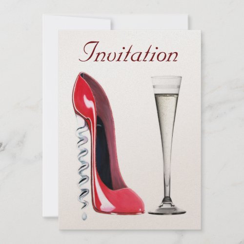 Corkscrew Stiletto and Champagne Flute Invitation