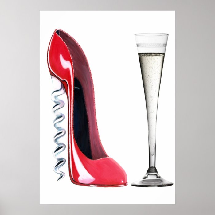 Corkscrew Stiletto Shoe and Champagne Flute Print