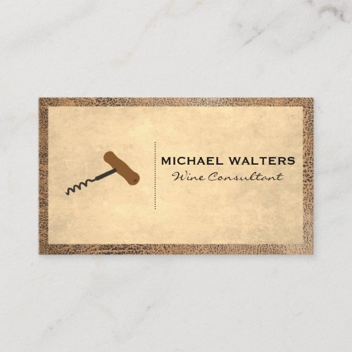 Corkscrew  Worn Brown Leather Trim Business Card