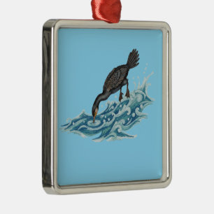 Cormorant Fishing in Waves Metal Ornament