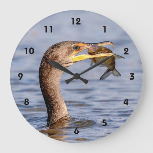 Cormorant with a fish large clock