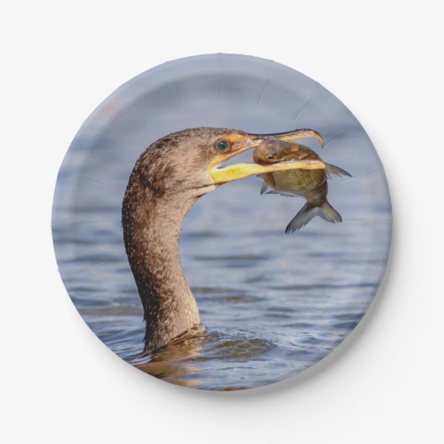 Cormorant with a fish paper plates (Front)