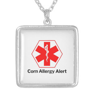 Corn Allergy Alert Charm Silver Plated Necklace