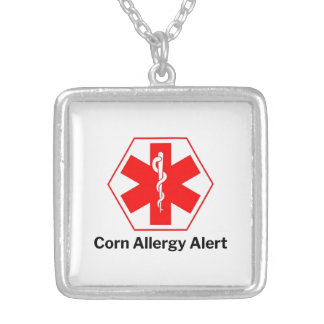 Corn Allergy Alert Charm Silver Plated Necklace