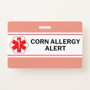 Corn Allergy Alert Emergency Card Badge