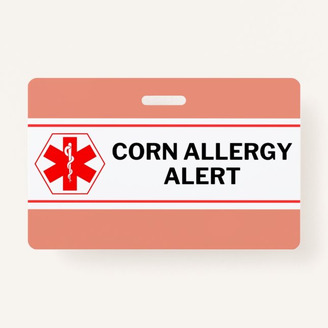 Corn Allergy Alert Emergency Card Badge (Front)