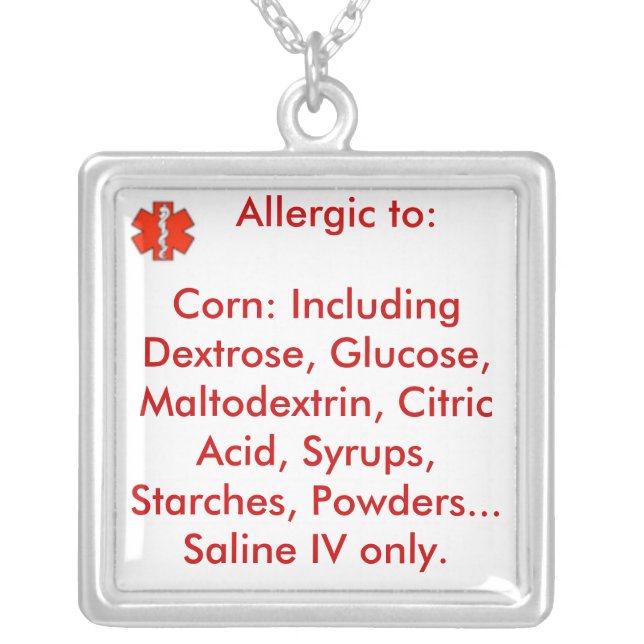 Corn Allergy   Alert Necklace (Front)