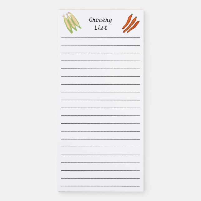 Corn and Carrots Grocery List Notepads (Front)