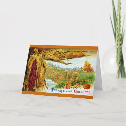 Corn and Pumpkins Vintage Thanksgiving Holiday Card