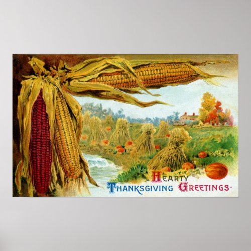 Corn and Pumpkins Vintage Thanksgiving Poster