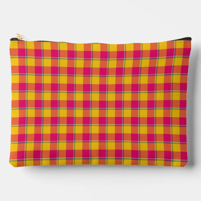 Corn and Razzmatazz Plaid Gold Pink Yellow Accessory Pouch (Front)