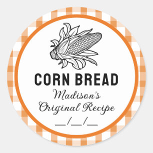 Corn bread label with orange checkered pattern