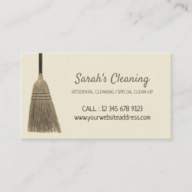 Corn Broom Cleaning janitorial Business Card (Front)