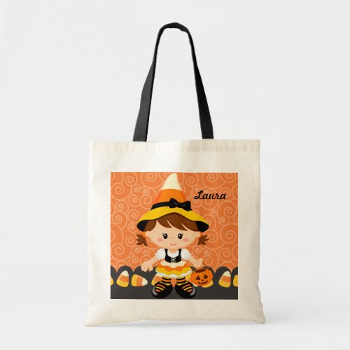 Corn Candy Little Witch Girl Trick or Treat Cute Tote Bag