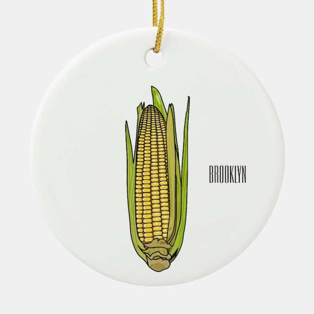 Corn cartoon illustration  ceramic ornament (Front)