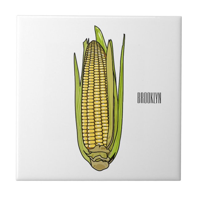 Corn cartoon illustration  ceramic tile (Front)