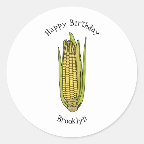 Corn cartoon illustration classic round sticker