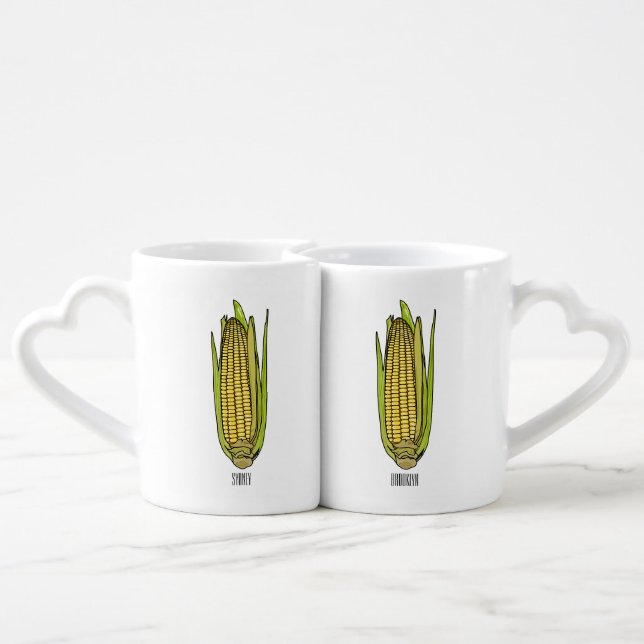 Corn cartoon illustration  coffee mug set (Back Nesting)