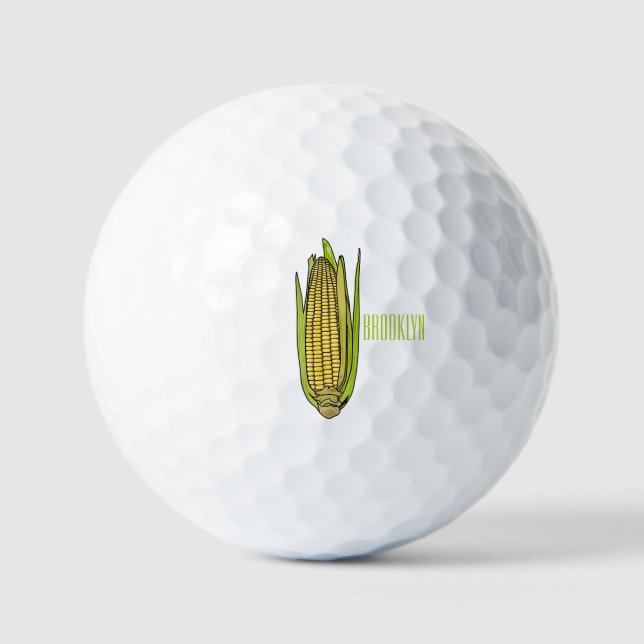 Corn cartoon illustration  golf balls (Front)