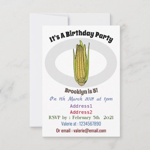 Corn cartoon illustration invitation