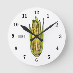 Corn cartoon illustration round clock