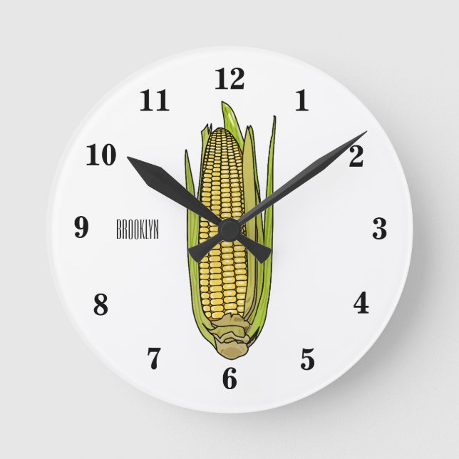 Corn cartoon illustration round clock (Front)