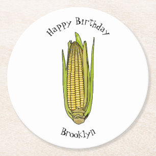 Corn cartoon illustration round paper coaster