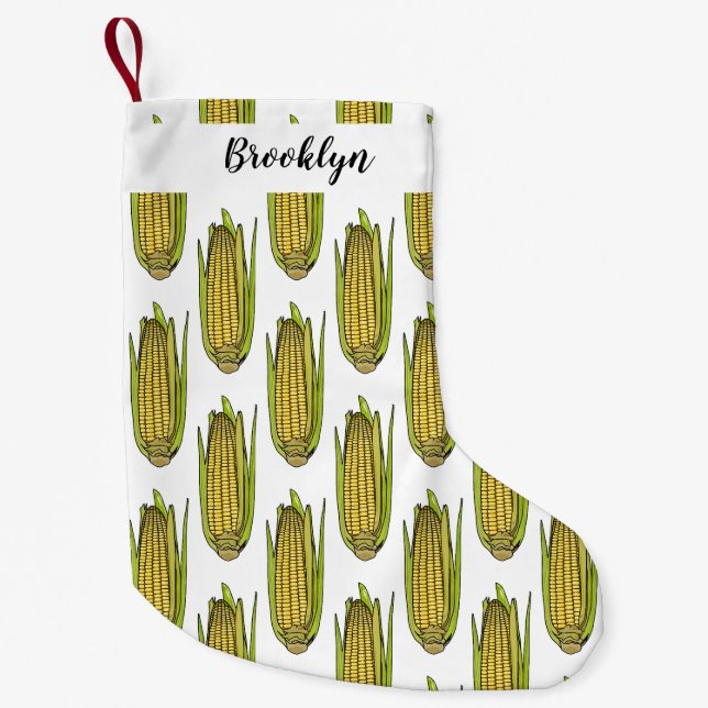 Corn cartoon illustration small christmas stocking (Front)