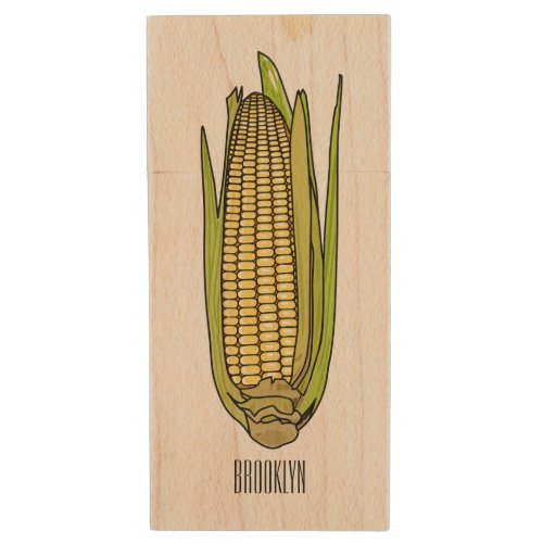 Corn cartoon illustration  wood flash drive