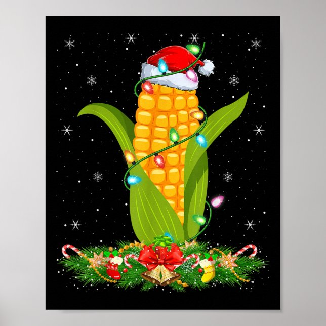 Corn Christmas Lights Funny Santa Hat Corn Xmas  Poster (Front)