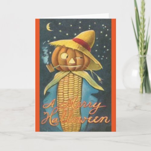Corn Cob Farmer Vintage Halloween Greeting Card