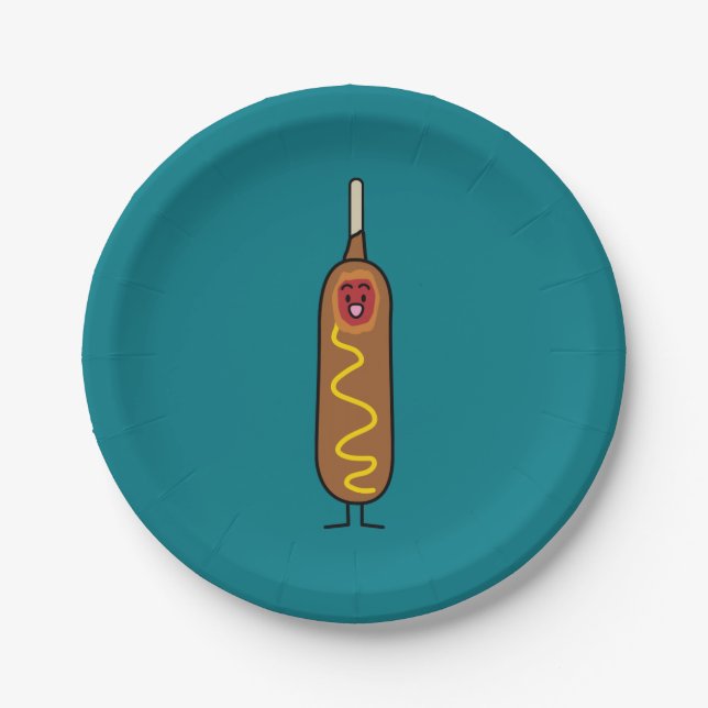 corn dog corndog mustard deep-fried sausage dogs paper plates (Front)