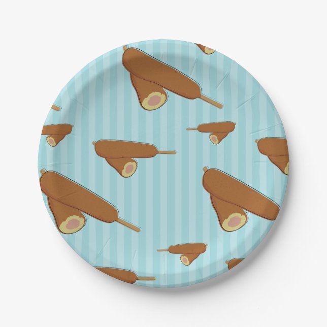 Corn Dog Illustration Paper Plates (Front)