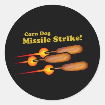 Corn Dog Missile Strike Classic Round Sticker by BoogieMonst at Zazzle