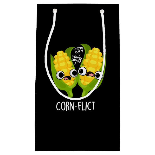 Corn-flict Funny Corn Pun Dark BG Small Gift Bag (Front)