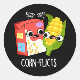 Corn-flict Funny Cornflake Corn Pun Classic Round Sticker