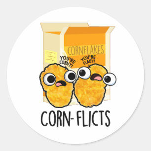 Corn-flicts Funny Corn Flakes Pun Classic Round Sticker