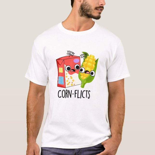 Corn-flicts Funny Cornflake Corn Pun T-Shirt (Front)