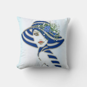 Corn Flowers, & White Roses Throw Pillow