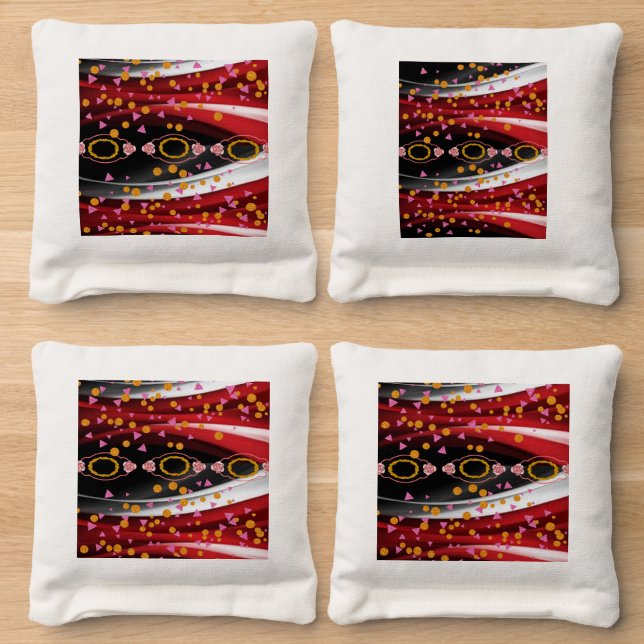 Corn Hole Bags Abstract Red Black White (Wood)
