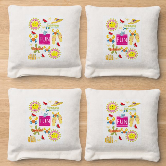 Corn Hole Bags Beach House Fun Sun  (Wood)