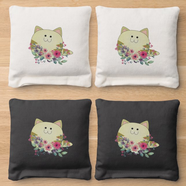 Corn Hole Bags Cat Floral  (Wood)