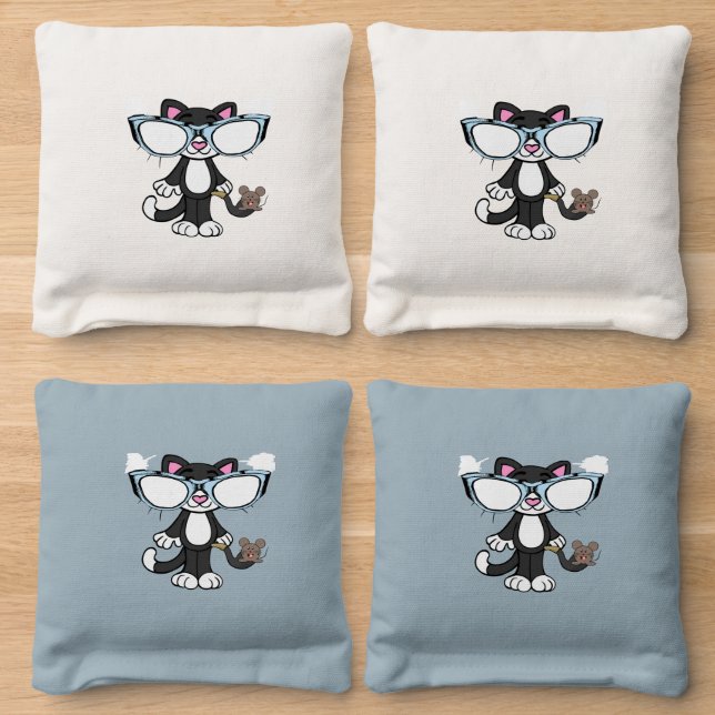 Corn Hole Bags Cat Kitten Mouse Sunglasses  (Wood)
